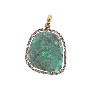 14k Gold Diamond Emerald Pendant