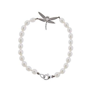 Tiffany &amp; Co 18k Gold Diamond Pearl Dragonfly Bracelet