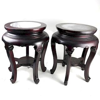 Pair Chinese Marble Mounted Stools