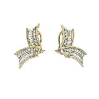 Midcentury 14k Gold Diamond Cocktail Earrings