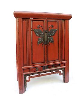 Asian Style Red Lacquered Cabinet