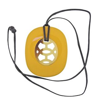 Hermes Horn Yellow Enamel Pendant Cord Necklace