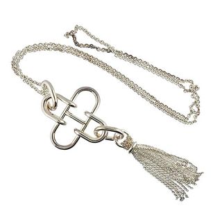 Hermes Rose de Mer Sterling Silver Tassel Pendant Necklace