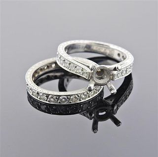 Platinum Diamond Engagement Wedding Ring Setting Set