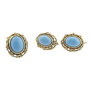 Italian 18k Gold Turquoise Earrings Ring Set