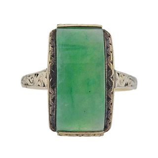 Art Deco Jade 18k Gold Ring