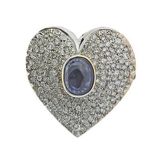 14k Gold Diamond Sapphire Heart Large Ring