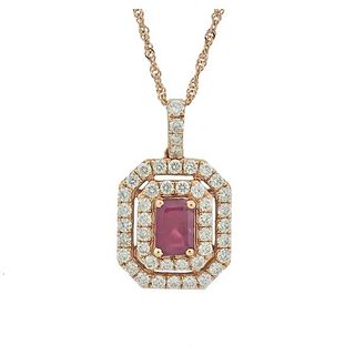 14k Rose Gold Ruby Diamond Pendant Necklace