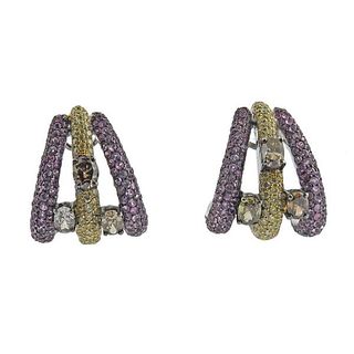 18k Gold Pink Sapphire Fancy Diamond Earrings