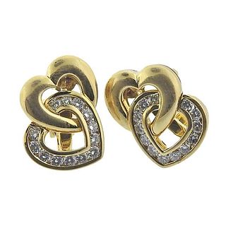 Birks 18k Gold Diamond Heart Earrings