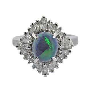 Platinum 1.68ct Black Opal Diamond Ballerina Ring