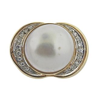 14k Gold Mabe Pearl Diamond Pearl Necklace Divider Clasp 
