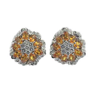 18k Gold 10.99ctw Orange Sapphire Diamond Earrings