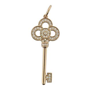 Tiffany &amp; Co 18k Rose Gold Diamond Mini Crown Key Pendant