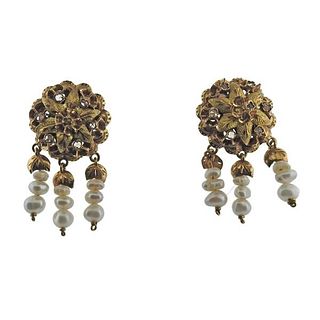 Antique 18k Gold Pearl Diamond Earrings