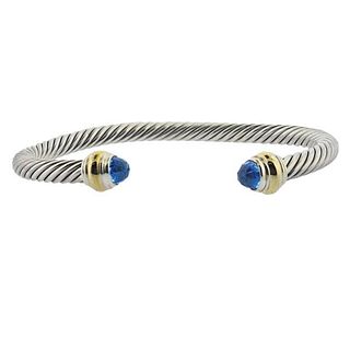 David Yurman Silver 14k Gold Topaz Cable Bracelet