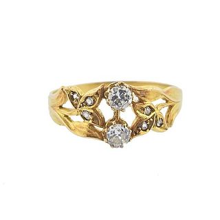 French 18k Gold Diamond Ring