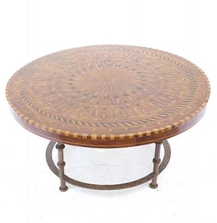 Low Round Marquetry Table with Iron Base