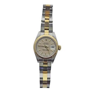 Rolex Datejust 18k Gold Steel Tapestry Dial Watch 77483