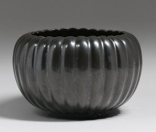 Bauer Black Ribbed Vase c1930s