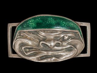 Arts & Crafts Period Sterling Silver & Malachite Belt Buckle c1910s