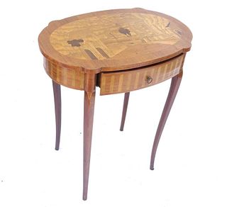 French Scenic Inlaid Side Table