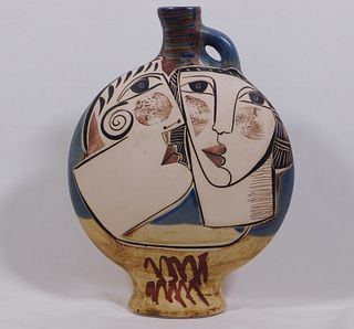 Picasso Style Vase with Cubist Faces