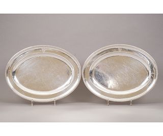 PAIR OF ENGLISH SILVER PLATTERS