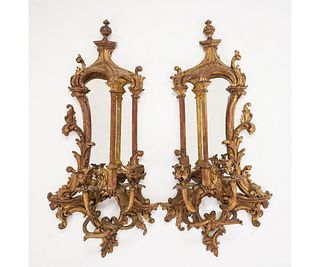 PAIR OF CHINESE GILT CARVED WALL SCONCES