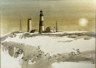 Viktor Schreckengost Watercolor, Coastal Landscape with Lighthouse