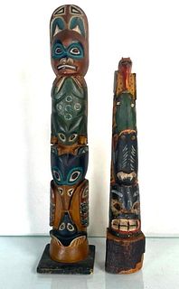 Two Polychromed Carved Wood Northwest Coast Totems