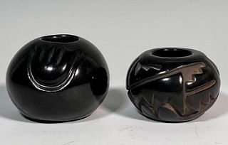 Two Artist Signed Santa Clara Blackware Pots