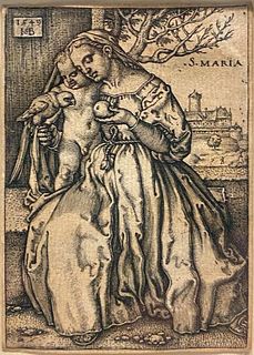 Hans Sebald Beham Engraving, Virgin and Child with a Parrot