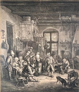 Engraving After Adriaen van Ostade, Couple Dancing in a Tavern