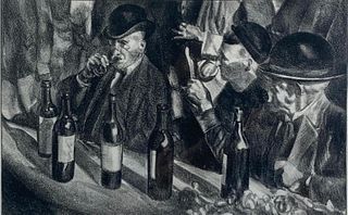 William Gisch Lithograph, In a French Cafe