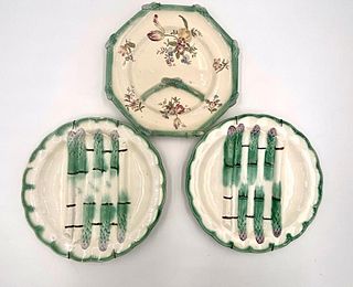 Three Longchamp Majolica Asparagus Plates