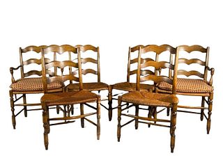 Set of French Style Ladderback Dining Chairs, 20thc.