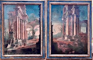 Large Pair of Decorative Paintings, Capriccios