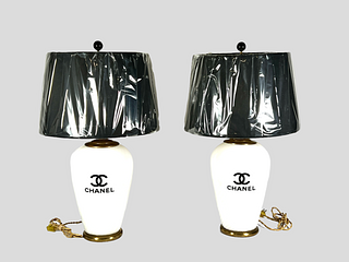 Pair of Chanel Logo Glass Lamps