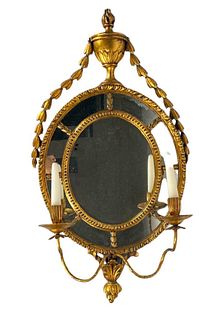 George III Style Giltwood Two Light Mirrored Sconce