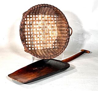 Antique Dutch Egg Basket and Wood Scoop