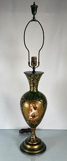 Moser Enameled Portrait Vase as Table Lamp