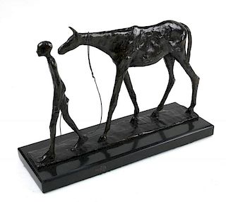 Bronze Sculpture, Man Leading A Horse