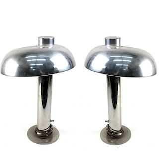 Pair of Modern Style Chrome Table Lamps