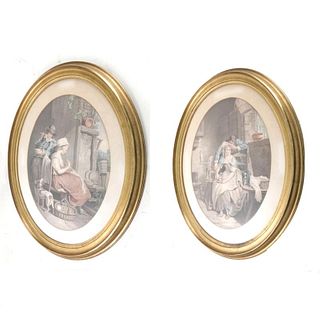 Pair of Oval Etchings of Two Couples