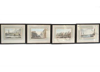 Set of 4 English Hand Colored Etchings