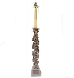 Carved Wood Standing Lamp
