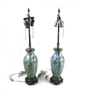 Pair of English Pottery Vase Lamps