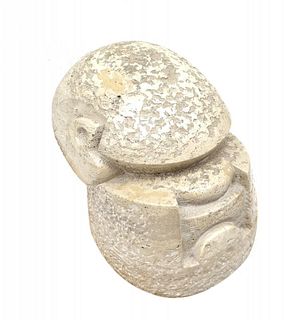 Carved Travertine Stone Sculptural Head