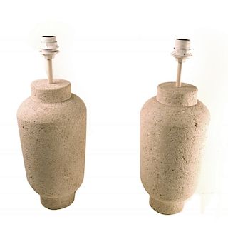 Pair of Carved Limestone Table Lamps